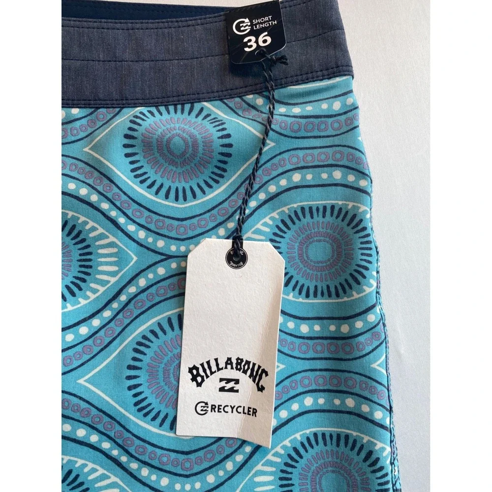 Billabong Goodtimes Pro Recycler Board Shorts Mens 36 Teal Geometric Print NEW